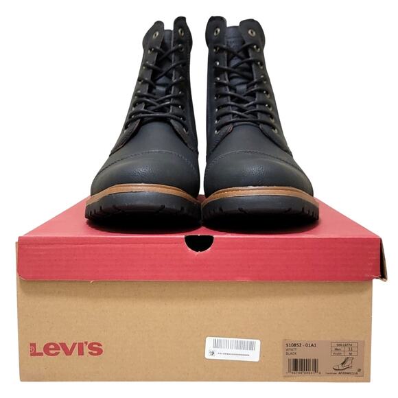 Levi's Men Wyatt Cap Toe Work Combat Boots Size US 11M Black Faux Leather - Picture 5 of 5